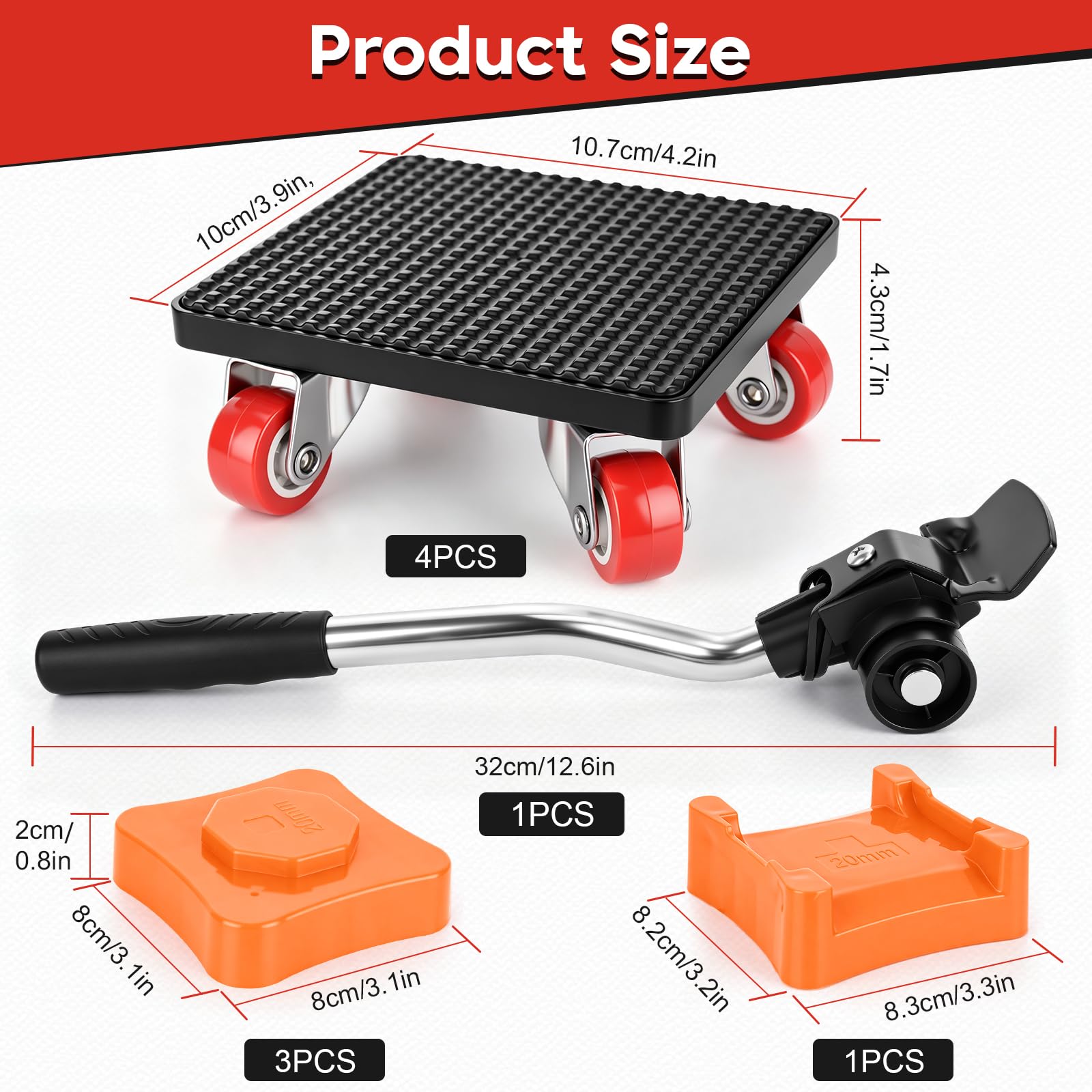 Leve Meuble, roulettes pour Meubles avec Roues Pivotantes à 360° et Barre de Traction en Acier au Carbone pour Réfrigérateur, Canapé, Armoire et Table