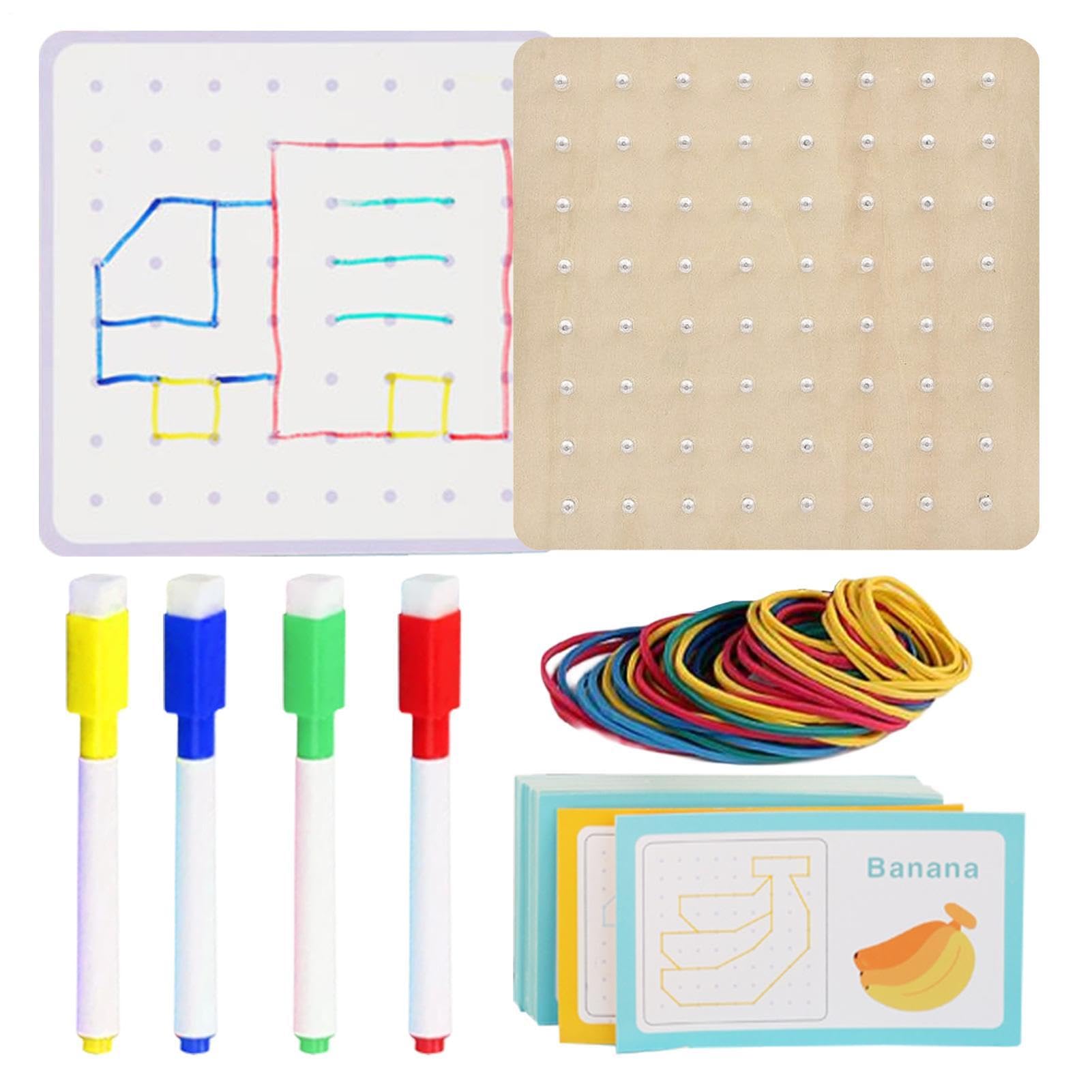 Geoboards With Rubber Bands,Puzzle Board For Kids - Wooden Geoboards With Rubber Bands, Educational Toy Gift For Boys And Girls