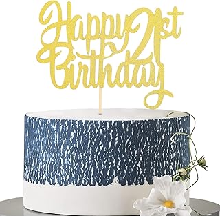 Sponsored Ad - Happy 21st Birthday Cake Topper-Gold Glitter Cake Decoration Supplies，Gold Cake Topper For Cheers To 21 Bir...