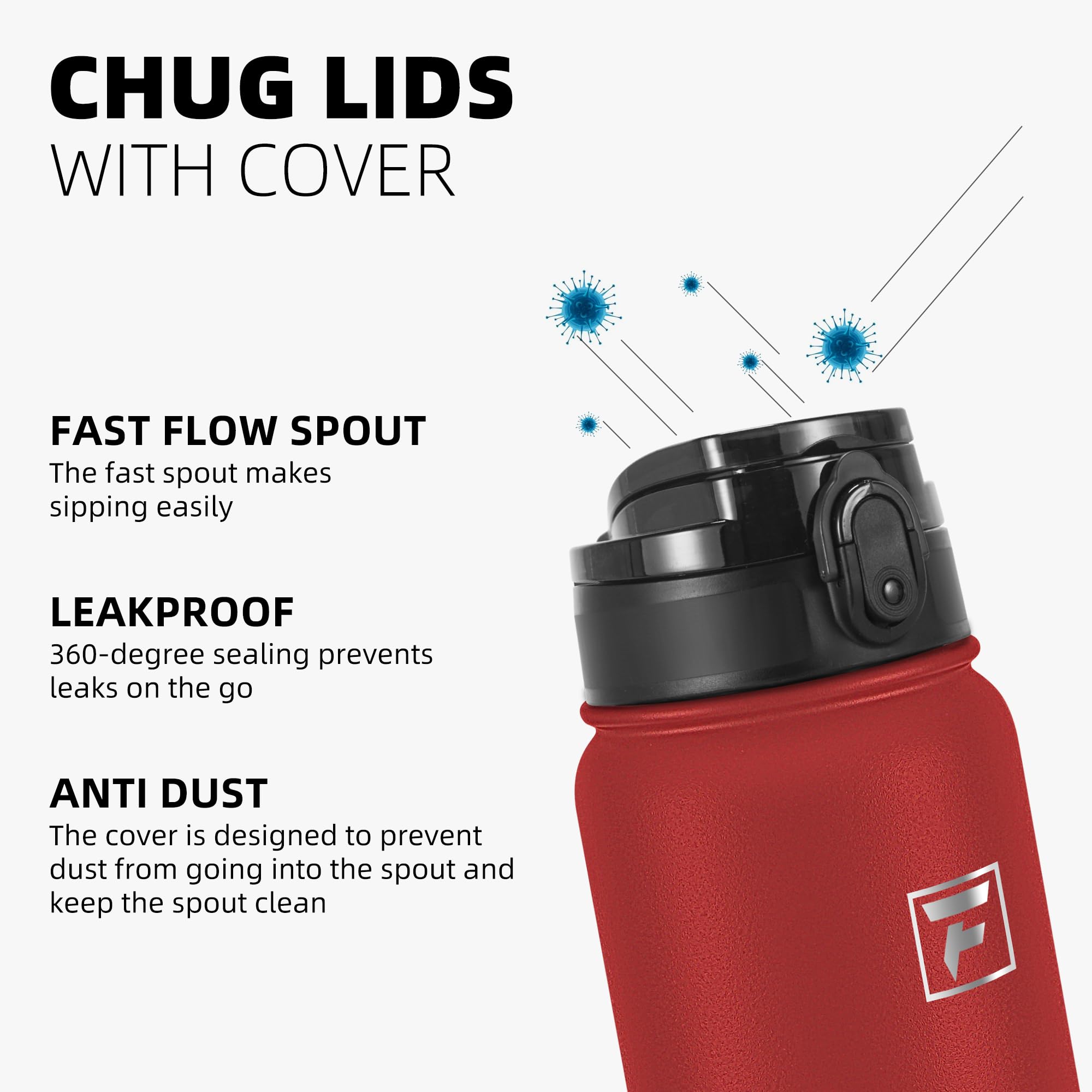 Fanhaw 1 L Insulated Stainless Steel Water Bottle with 1 Lid (Chug Lid) - for Kids Women, Men, Red, 946 ml - Image 4