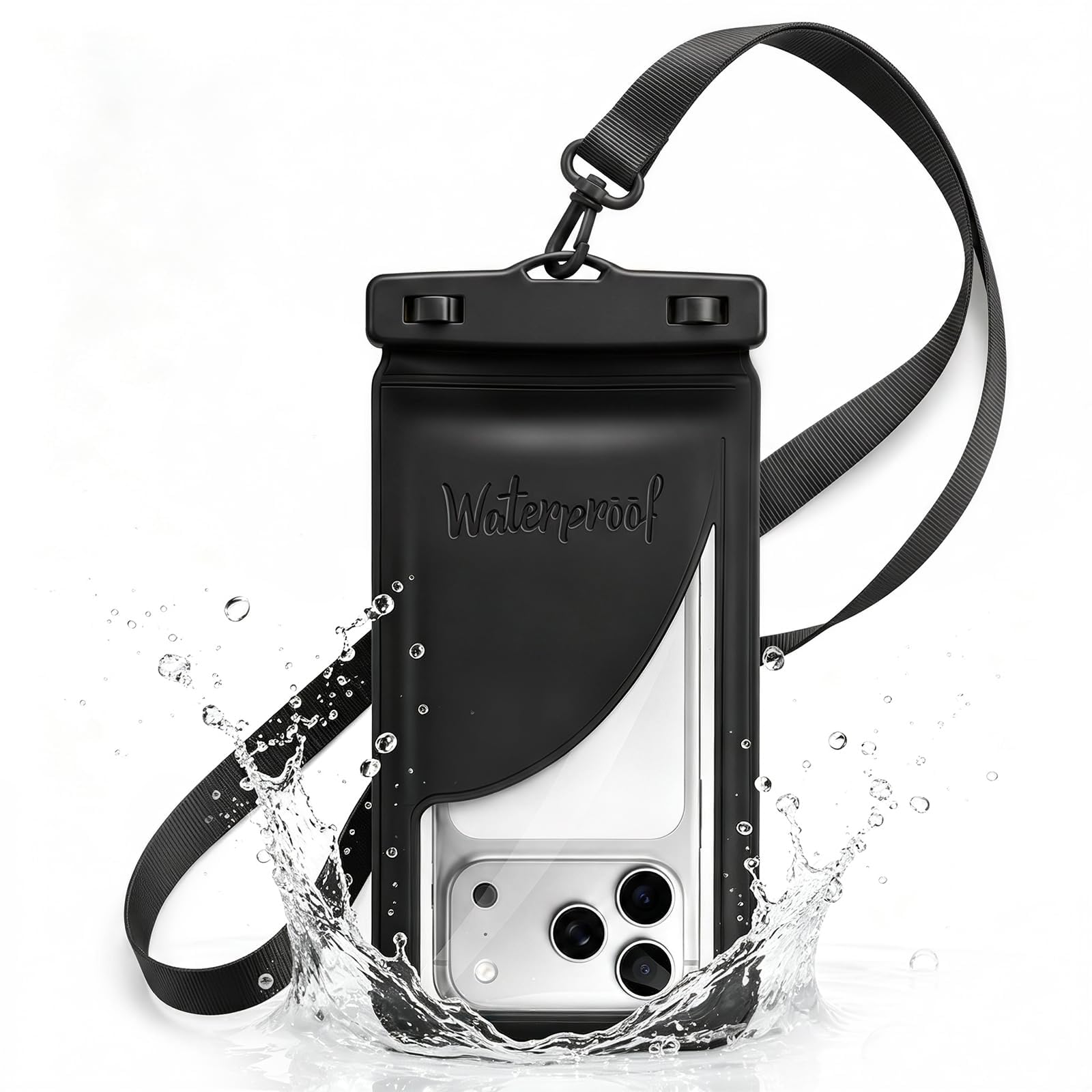 Wasserdichte Handytasche, mit Innentasche, große wasserdichte Schutzhülle für iPhone 15, 14, 13 Pro Max, IPX8-zertifiziert und leicht, für Strand, Kreuzfahrt, Schiff, 1 Packung, Schwarz, 21,6