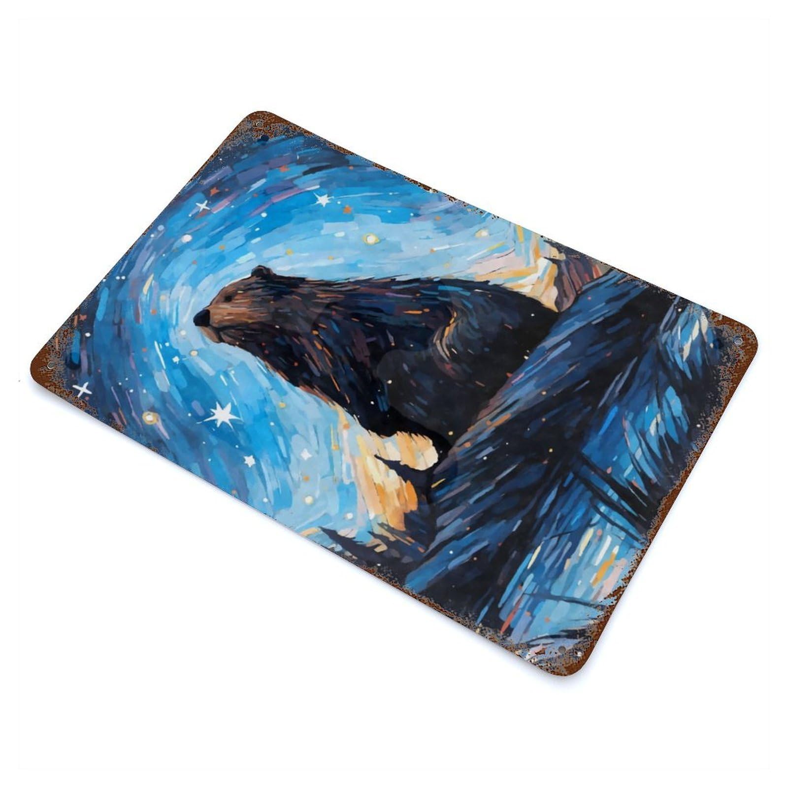 Beaver Bober Starry Night Decorative Tin Sign 11.8"x7.9", Retro Wall Decor for Living Room, Hallway And Home Decor