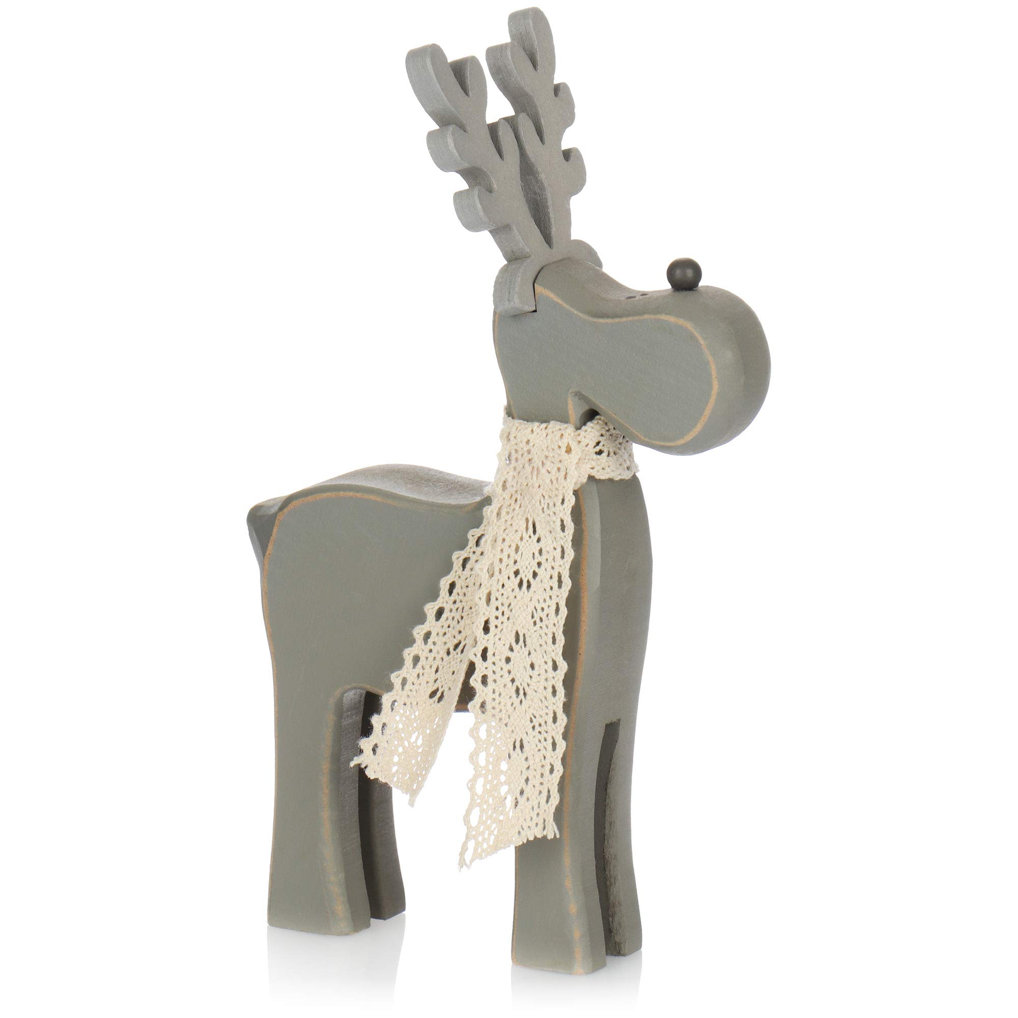 com-four® Decoración navideña - Soporte de Renos de Madera - Figura de Reno como decoración navideña - decoración de Mesa - decoración de alféizar de Ventana (Gris)