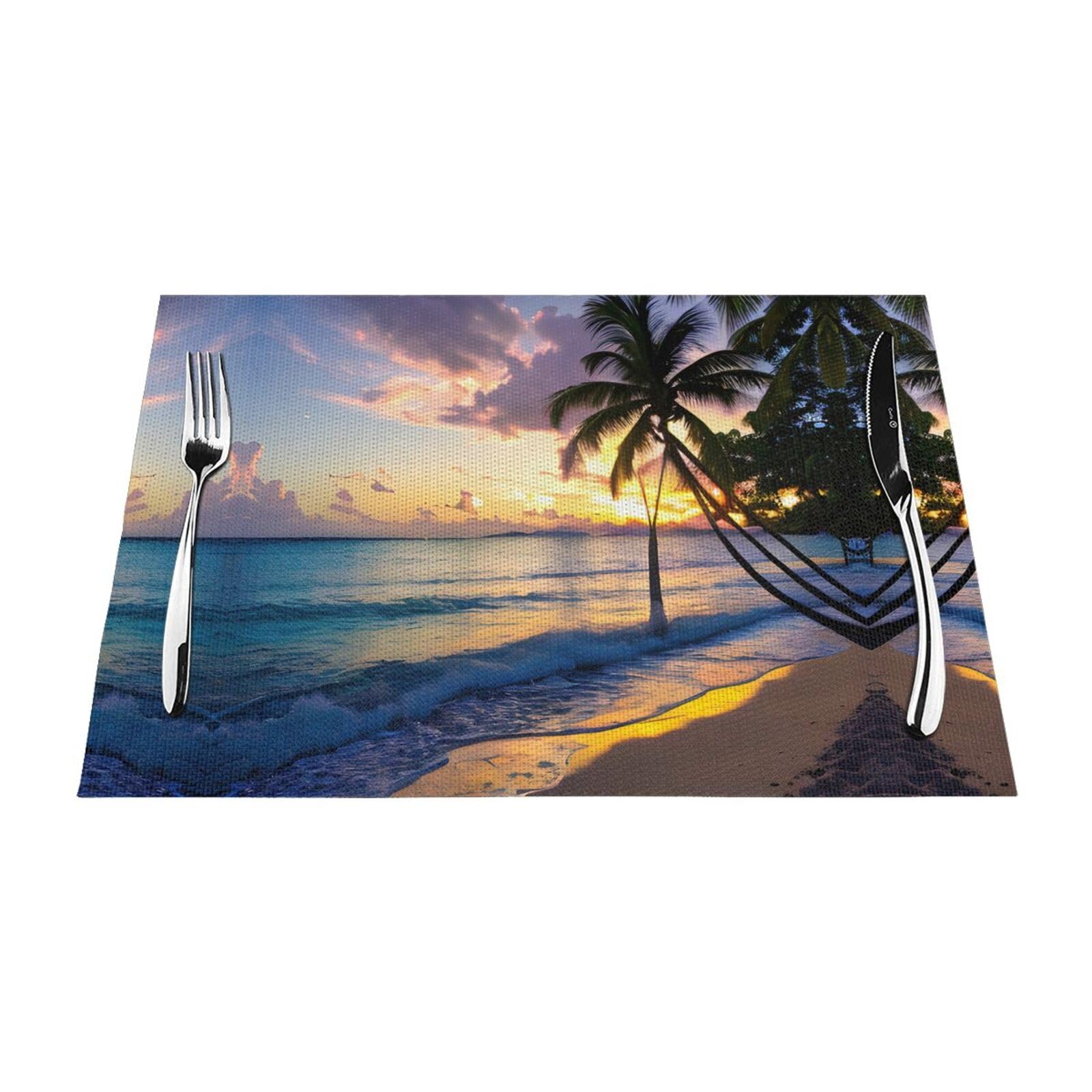 Sets de table lavables lot de 6 avec imprimé plage Jamaïque pour nappe et table