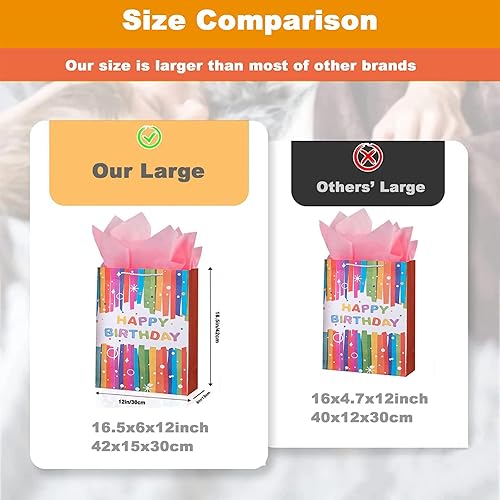 Miniatura 4 de SHIPKEY Paquete de 4 bolsas de regalo pequeñas con papel de seda, 7 x 4 x 9 pulgadas, surtido de bolsas de papel de aluminio dorado, bolsas