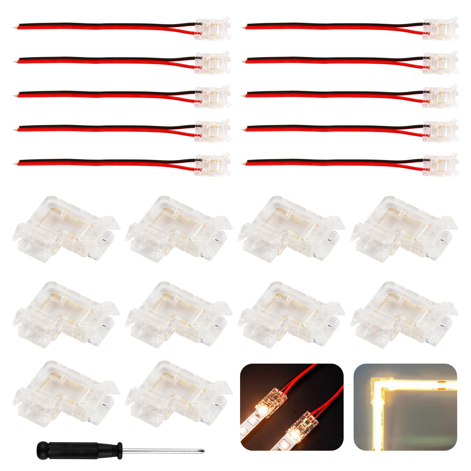 CJMUQHEHH Pack of 20 COB LED Strip Connectors, Solderless LED Connector 2 Pin for 8 mm Width COB 2 Pin