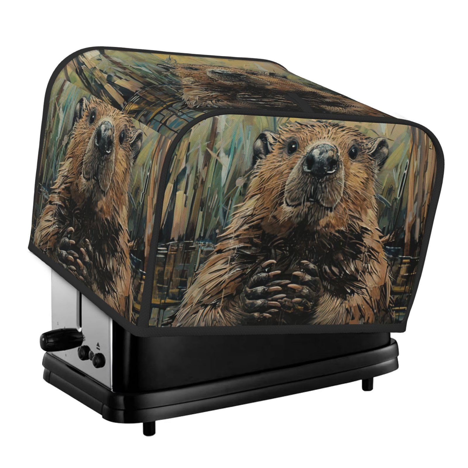 Beaver Print 4-Slice Toaster Cover Dustproof Waterproof Kitchen Appliance Protector For Bread