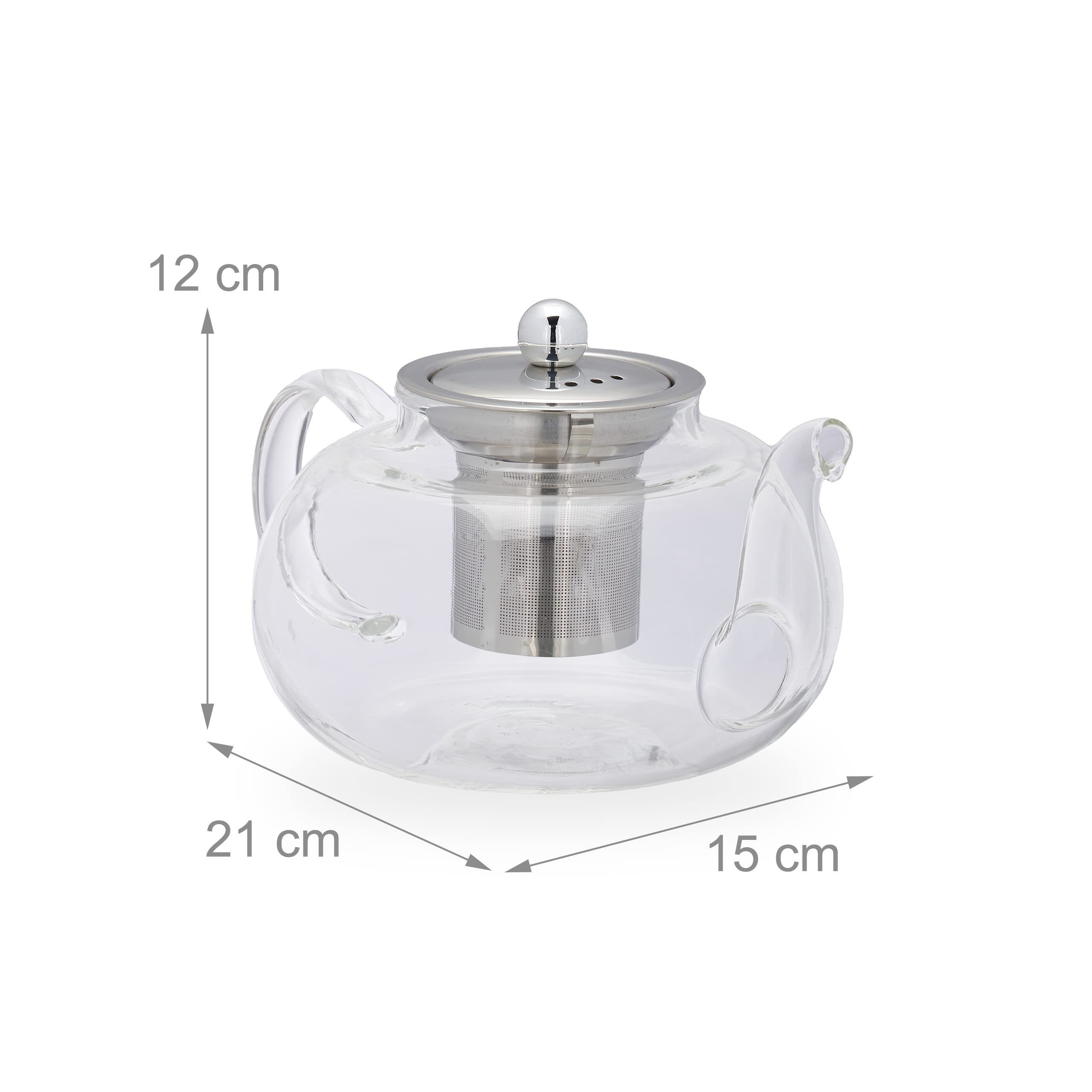 Relaxdays Théière avec Filtre, 1 L, Verre Borosilicate, Acier Inoxydable, Carafe pour thé Vrac, Transparent/argenté