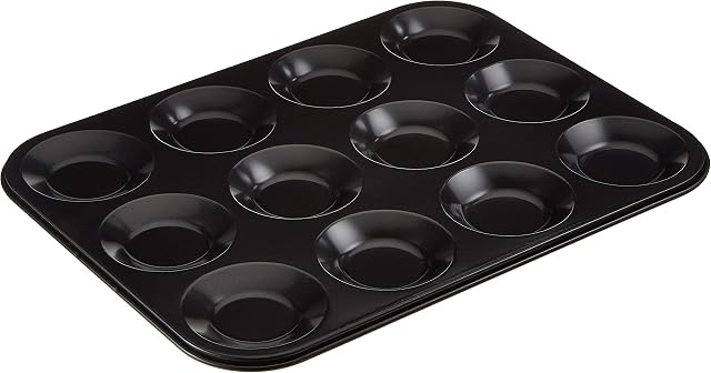Everyday Baking KB1038 Non-Stick Premium Coated 12 Cup Bunsheet Tray - 31.5cmx24cmx1.2cm , Black