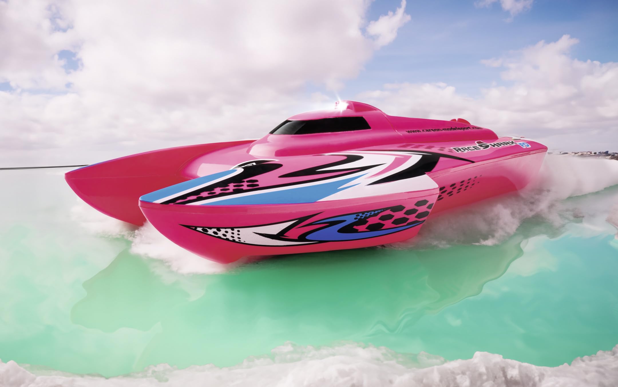 Carson 500108037 Race Shark FD 2.4G 100% RTR Rosa - lancha teledirigida para niños a Partir de 8 años, lancha RC, lancha RC RTR, hasta 25 km/h, 100% RTR (Ready to Run)