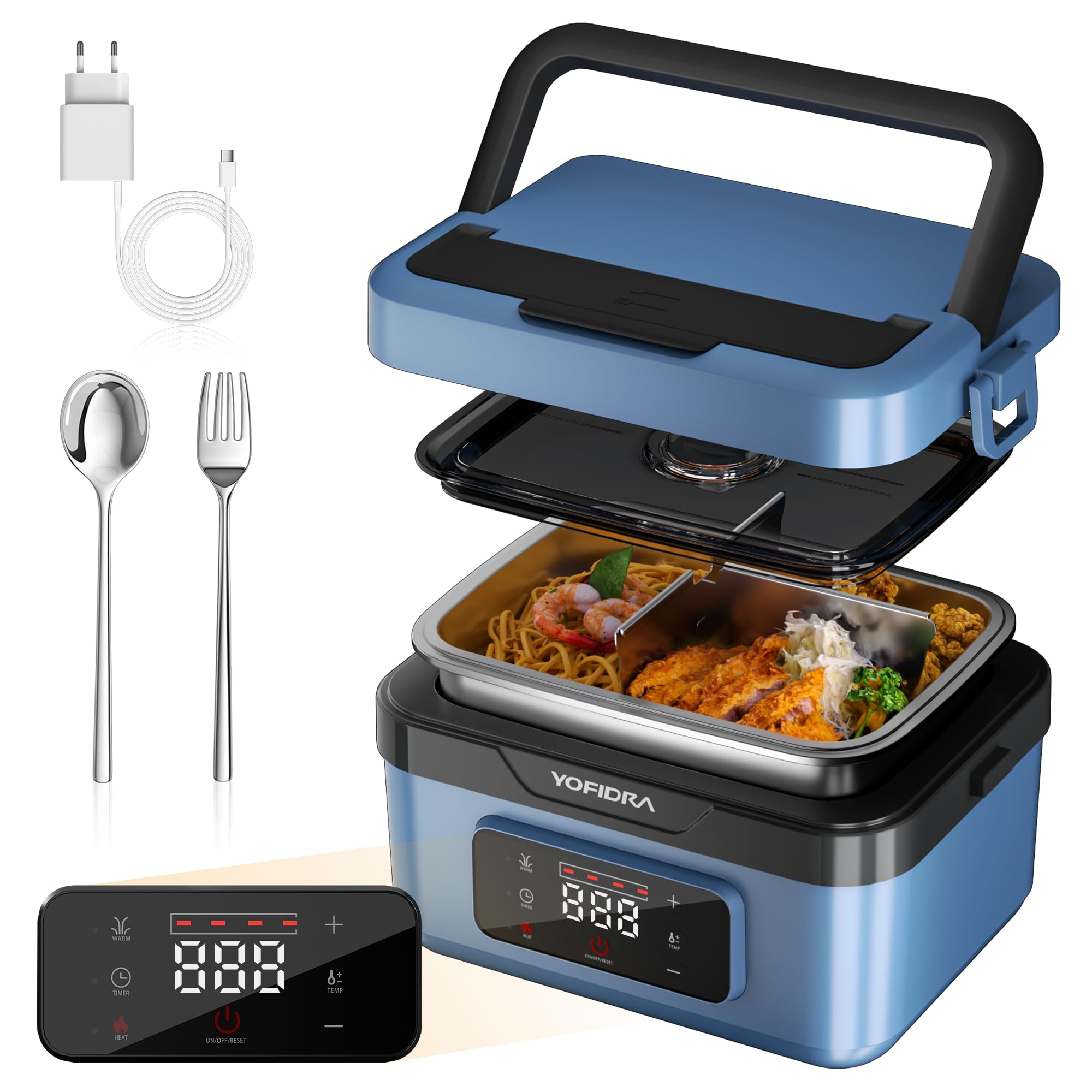Lunch Box Elettrico Riscaldante Da 1.5 Litri Con Batteria Integrata - Riscaldamento Rapido, Timer, Controllo Temperatura, Impermeabile IPX4, Ideale Per Ufficio E Viaggi