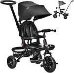 Tricycle Qaba pour tout-petit 5 en 1, tricycle pour enfants, se plie et se transforme en poussette, dossier réglable et auvent incurvé, garde-corps et poignée amovibles pour 1-5 ans, Noir