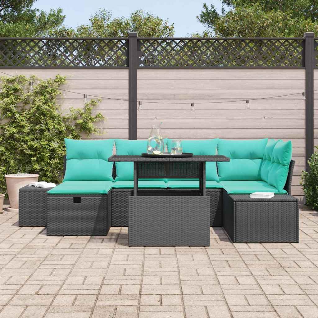 Generisch Gartensofa-Set 7 STK. Schwarz Poly-Rattan,Gartenmöbel-Sets,68.4kg-3361215