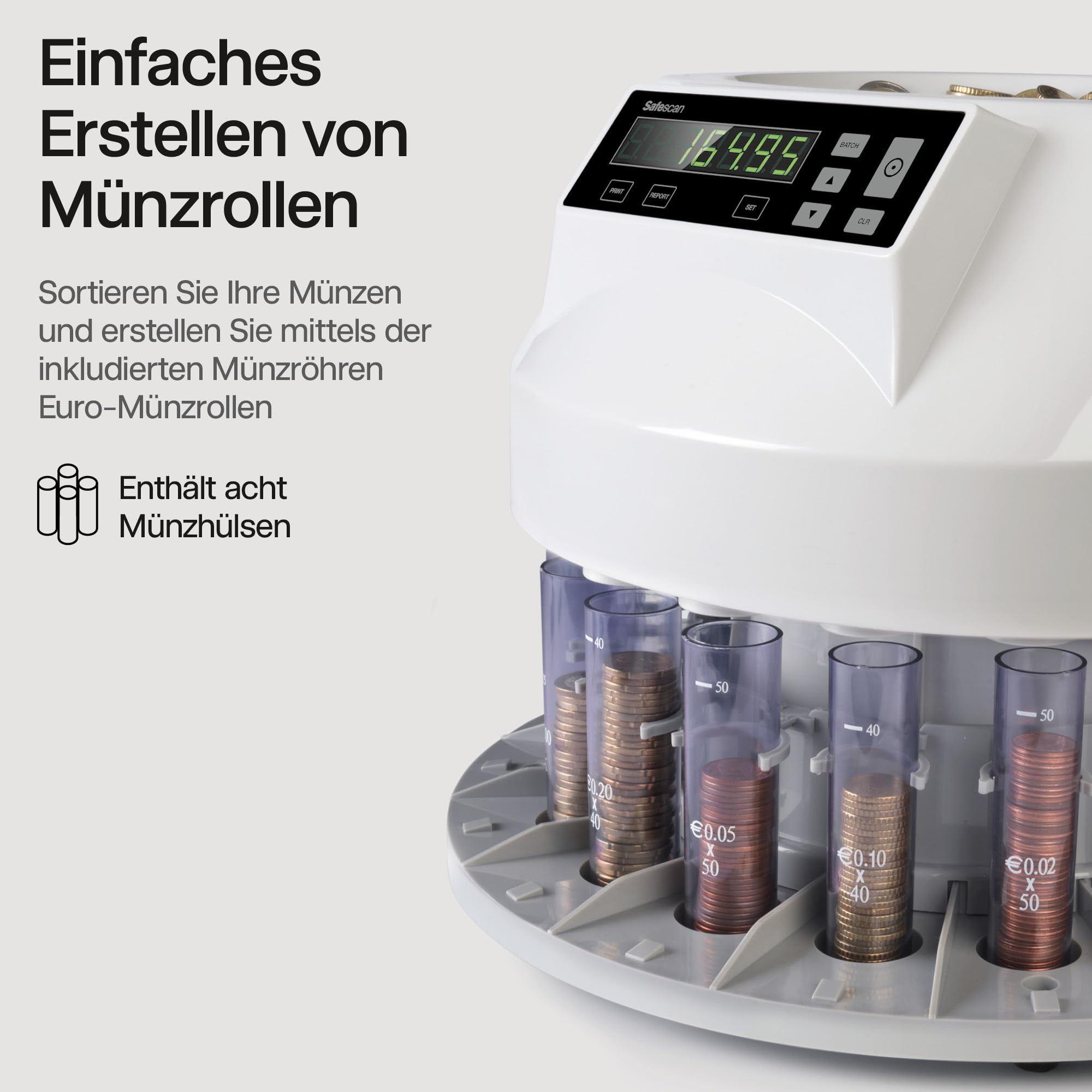 Safescan 1250 EUR Münzzähler Münzsortierer Geldzählmaschine sortiert gemischte Münzen nach Stückelung