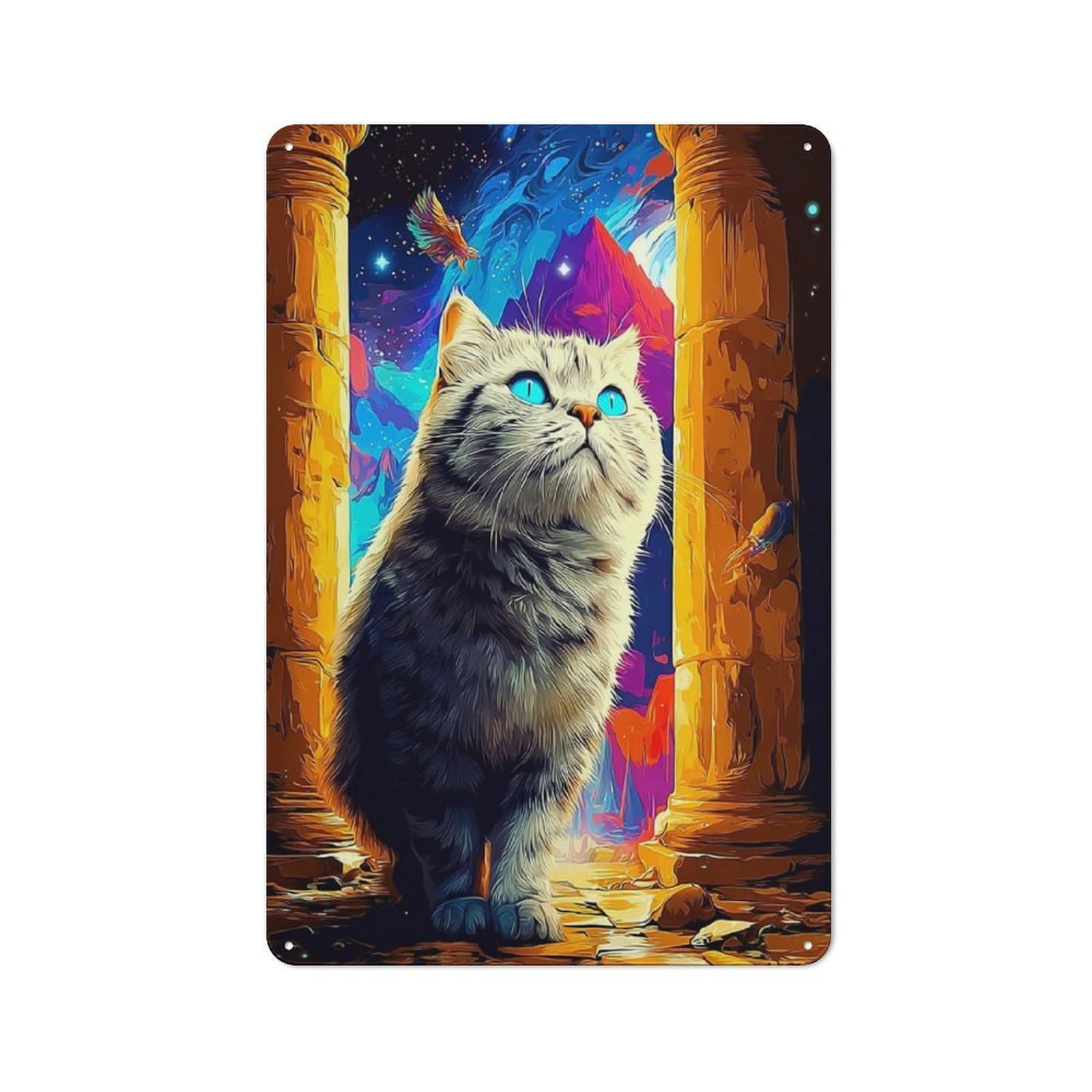 Junmoney Galactic Cat Majesty Vintage Cafe Metal Sign 30X20cm Featuring Bistro Wall Plaque For Tea Room, Shop Wall Or Breakfast Area