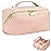 Prite Makeup Bag for Women Travel Waterproof Vegan Leather Cosmetic Bag Open Flat Toiletry Bag With Clear Divider and Handle (Pink)