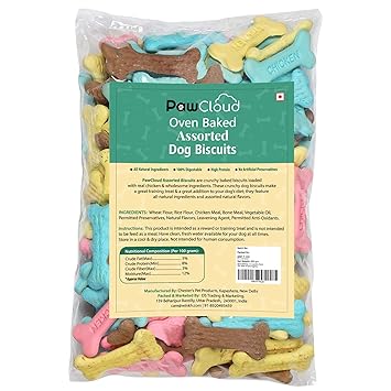 PawCloud Oven Baked Real Chicken Flavour Assorted Dog Biscuit, Dog Treat, 900 gm