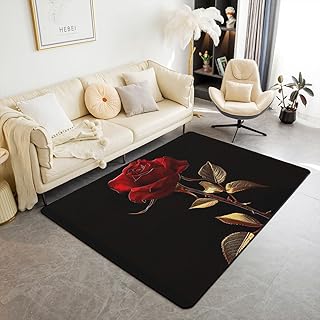Erosebridal Red Rose Carpet 3x5 3D Rose Print Indoor Floor Mat for Girls Women Botanical Floral Decorative Rug Romantic Fl...