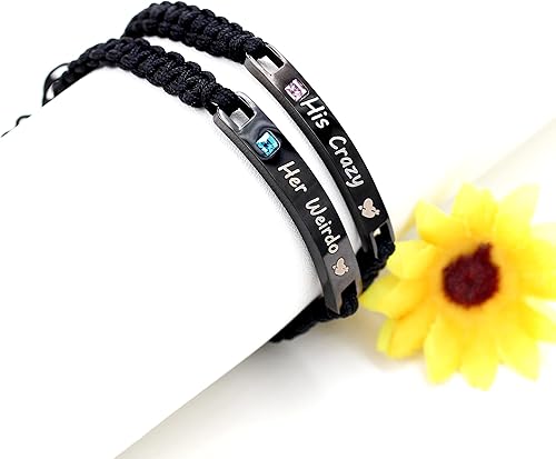 Miniatura 3 de Uloveido 1 par de pulseras trenzadas hechas a mano con grabado para parejas, parejas para él y ella, pulseras para hombres, mujeres, novio y novia,