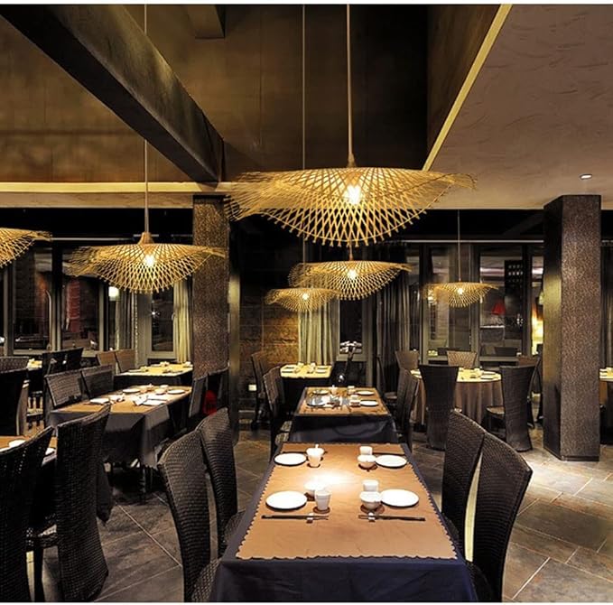LQZCXMF Geweven Bamboe Kroonluchter Hangende Verlichtingsarmaturen Plafond Hanglamp Decoreren Hangende Verlichting Uit De Middeleeuwen, Handgemaakte Noordse Rieten Lamp, Voor Café-restaurant photo 2