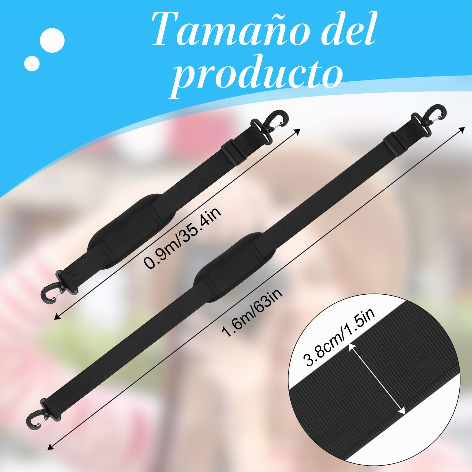 Correa de hombro universal para laptop, ajustable, gruesa, antideslizante, acolchada con ganchos giratorios de metal para bolsa de mensajero, maletín, cámara, bolsa cruzada