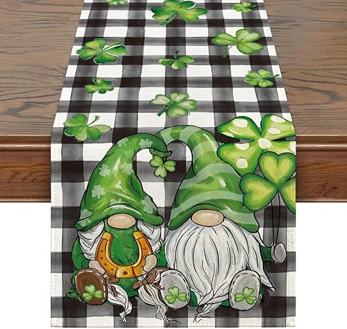 Siilues Camino de mesa para el día de San Patricio gnomo divertido para decoración del día de San Patricio trébol de la suerte decoración de mesa de