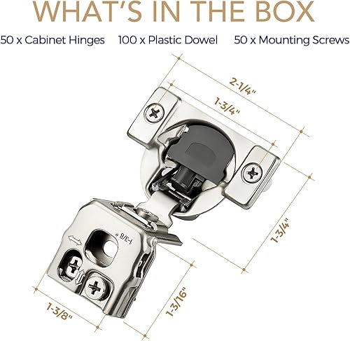 Vista 42 de Ravinte - Juego de 30 bisagras superpuestas, 15 pares de bisagras de cierre suave de 1.3 pulgadas para armario de cocina, bisagras ocultas de acero