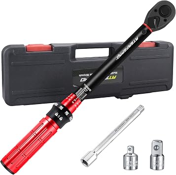 ATsafepro 3/8" Torque Wrench Set 5-60Nm 3.7-44.3 lb ft, 9.5mm Drive, High Accuracy,  3% with Reversible Ratchet Includes 3/8" to 1/4" & 1/2" Adapter + 6" Extension Bar for Car, Motorcycle, Bicycle