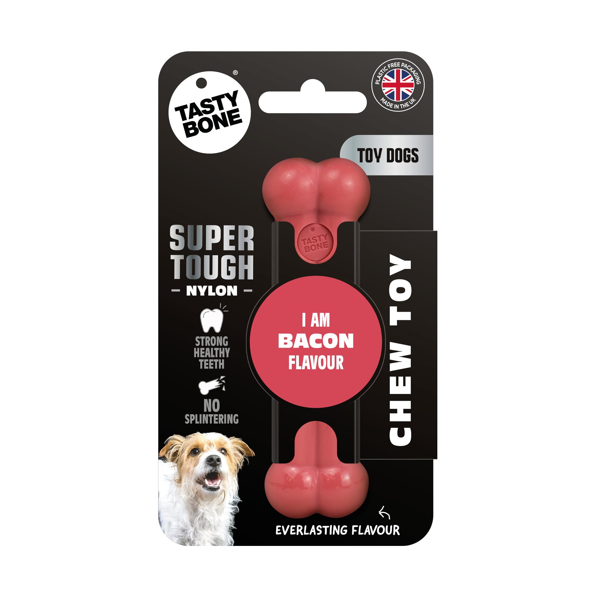 TastyBone Nylon Dog Chew Toy for Toy Dogs (Bacon) - Indestructible for Aggressive Chewers, Everlasting Flavour, Strong Healthy Teeth, Made in the UK