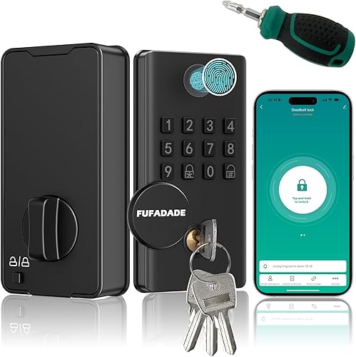 Cerradura de puerta de entrada sin llave, cerradura inteligente electrónica mejorada con control de aplicación Tuya y 4 llaves, cerradura