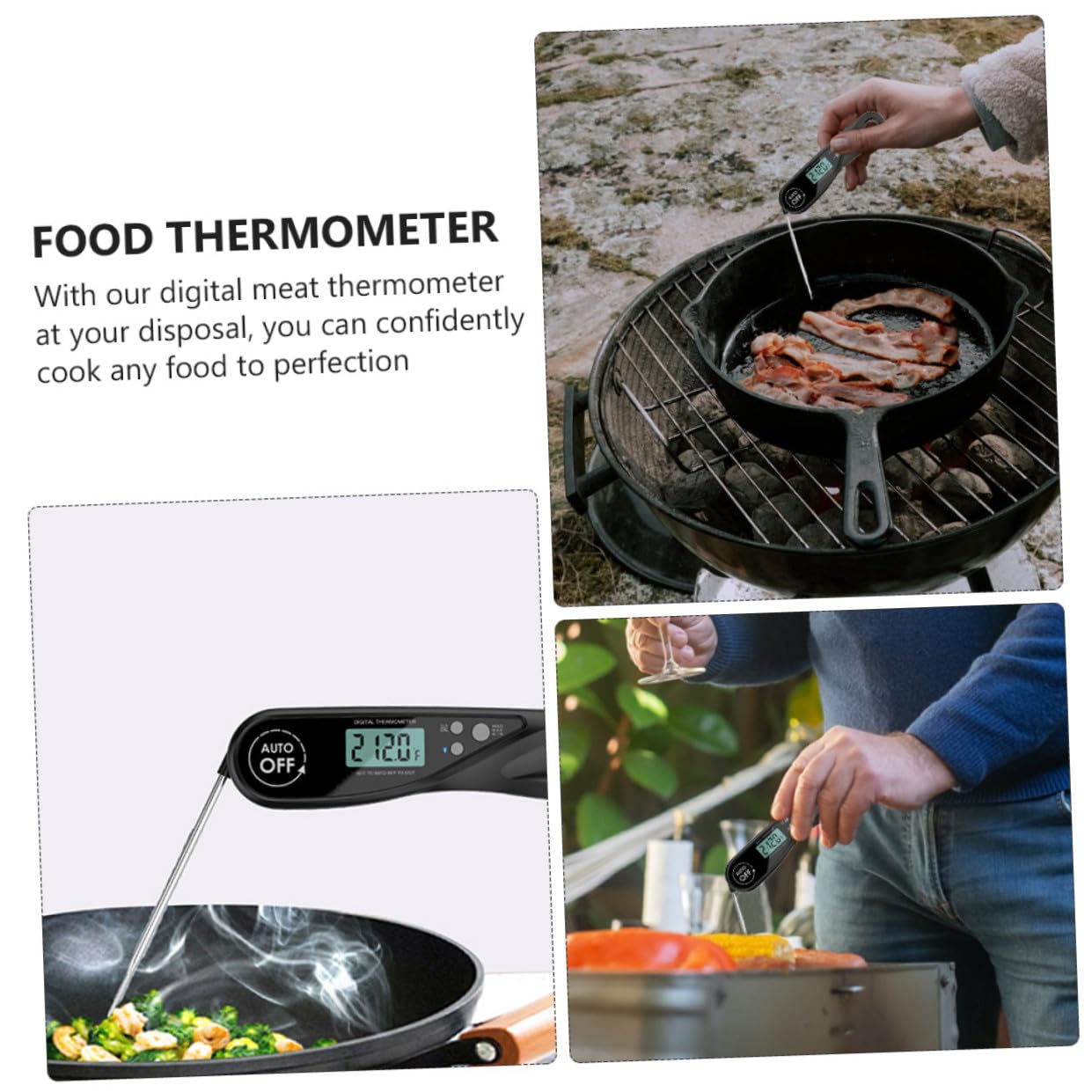 Cabilock 2stücke Fleischthermometer Mit Sofortablesung Faltbarem -sensor Für Grillen Kochen Und Backen Schwarz