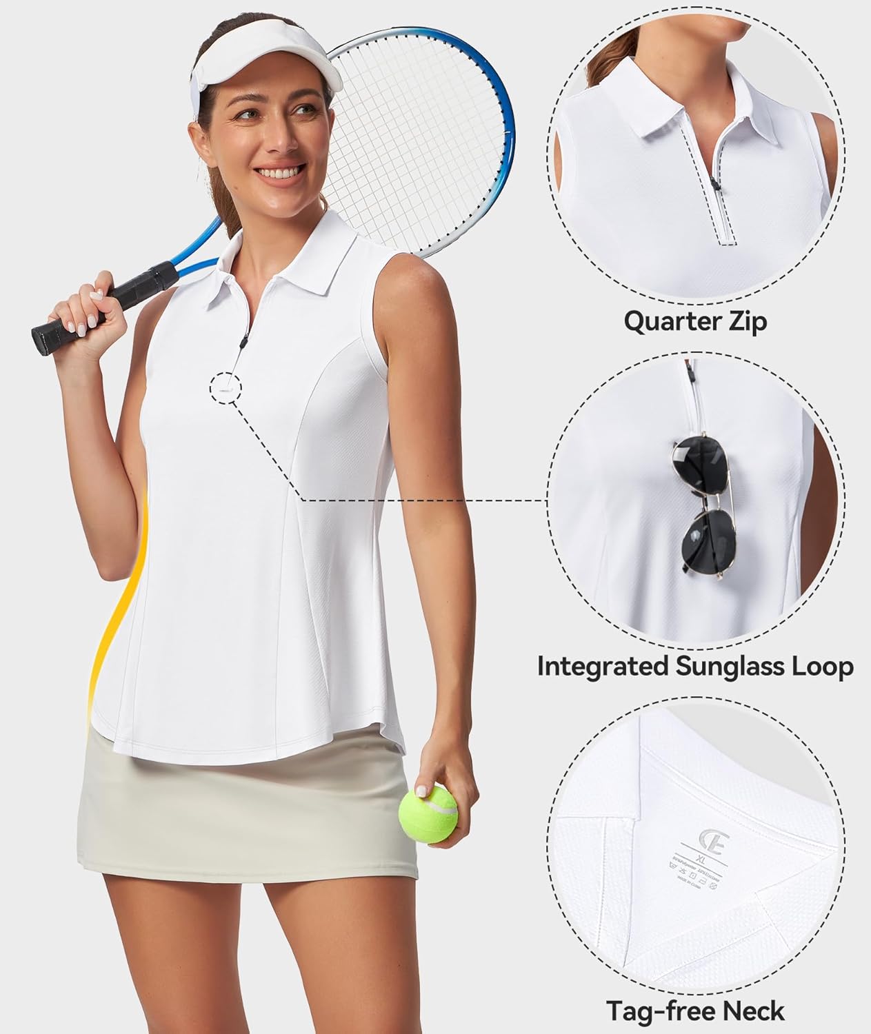 Casei Women's Sleeveless Golf Polo Shirt with Sunglass Loop, UPF 50+ Quick Dry Tennis Pickleball No-Tuck Peplum Top 1/4 Zip - Image 5