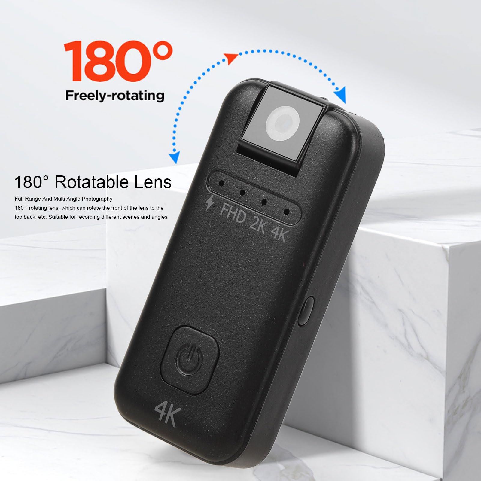 4K HD Camera, Photo Video Recording Timelapse Camera Outdoor Recorder Auto Image Correcting 180° Rotatable Lens, Support Storage Expansion