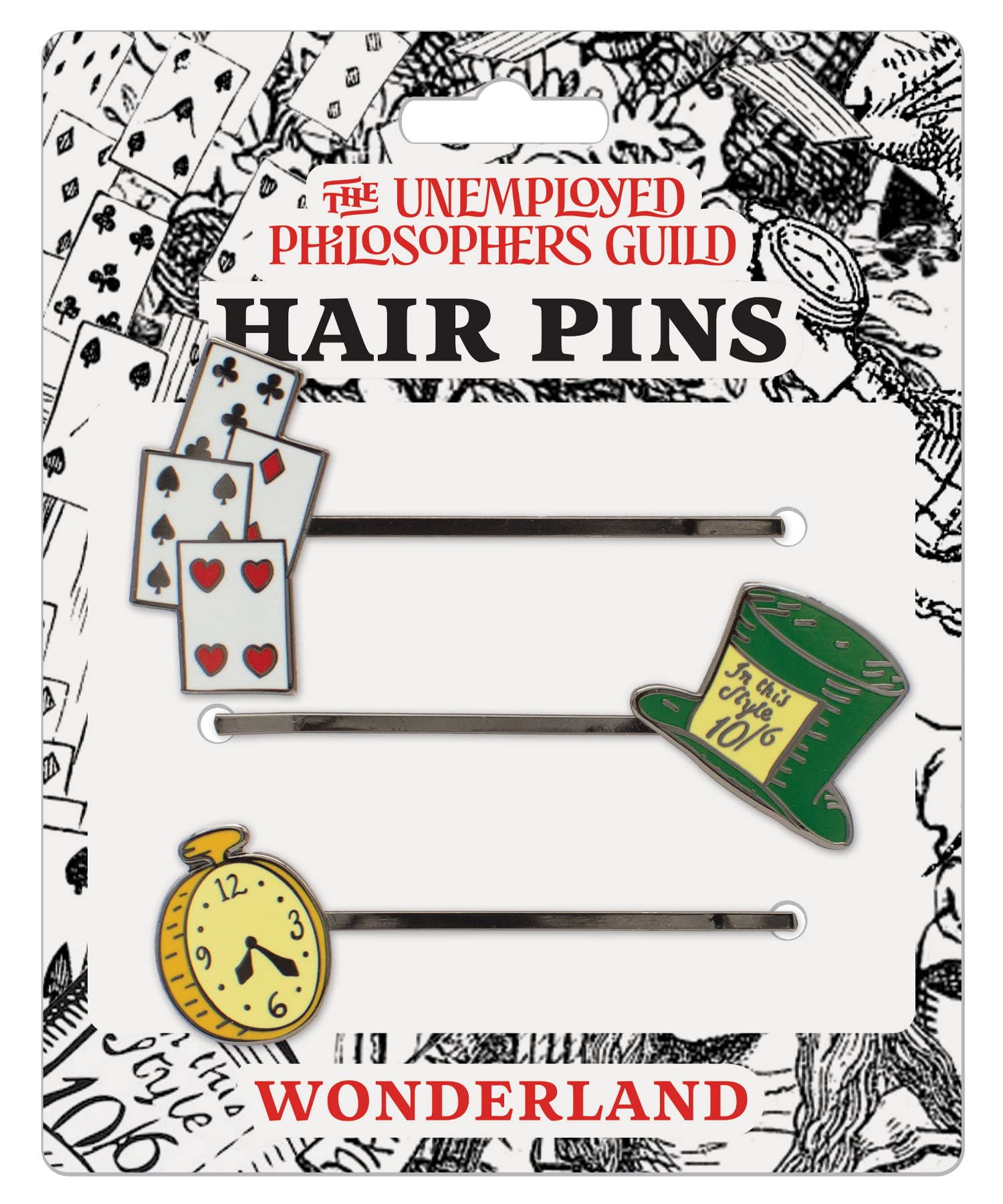 Enamel Hair Pin Set 3 Alice in Wonderland Playing Cards Mad Hatter Watch Amazon.com : The Unemployed Philosophers Guild Alice in  main image 2