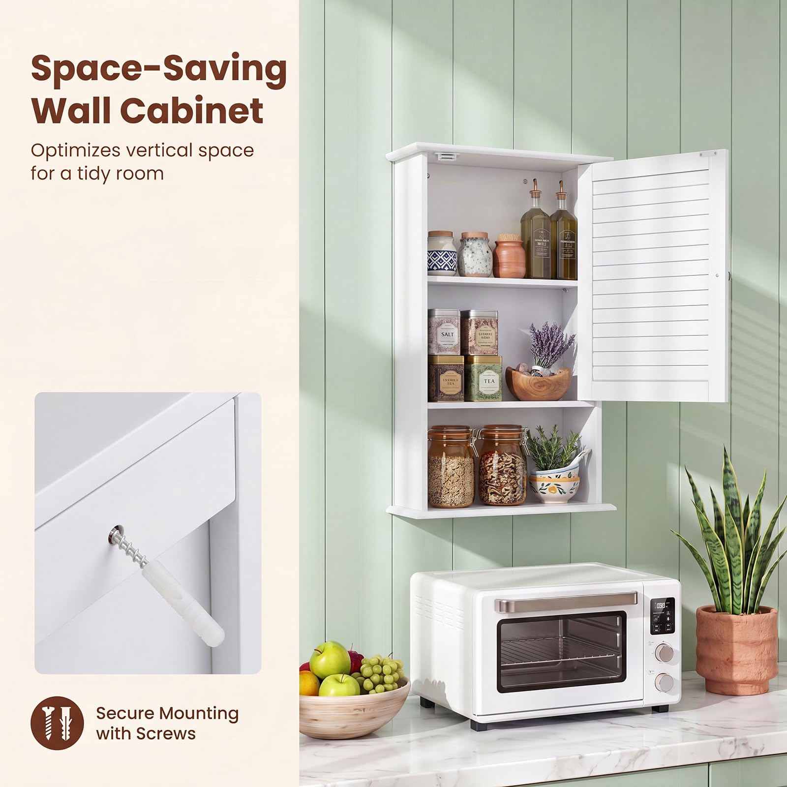 LIFEZEAL Armoire de Salle de Bain Murale avec 3 Étagères de Rangement, 42 x 17 x 70 CM,Meuble de Rangement Suspendu à Une Porte en Bois pour Salle de Bains, Étagère Réglable (Blanc)