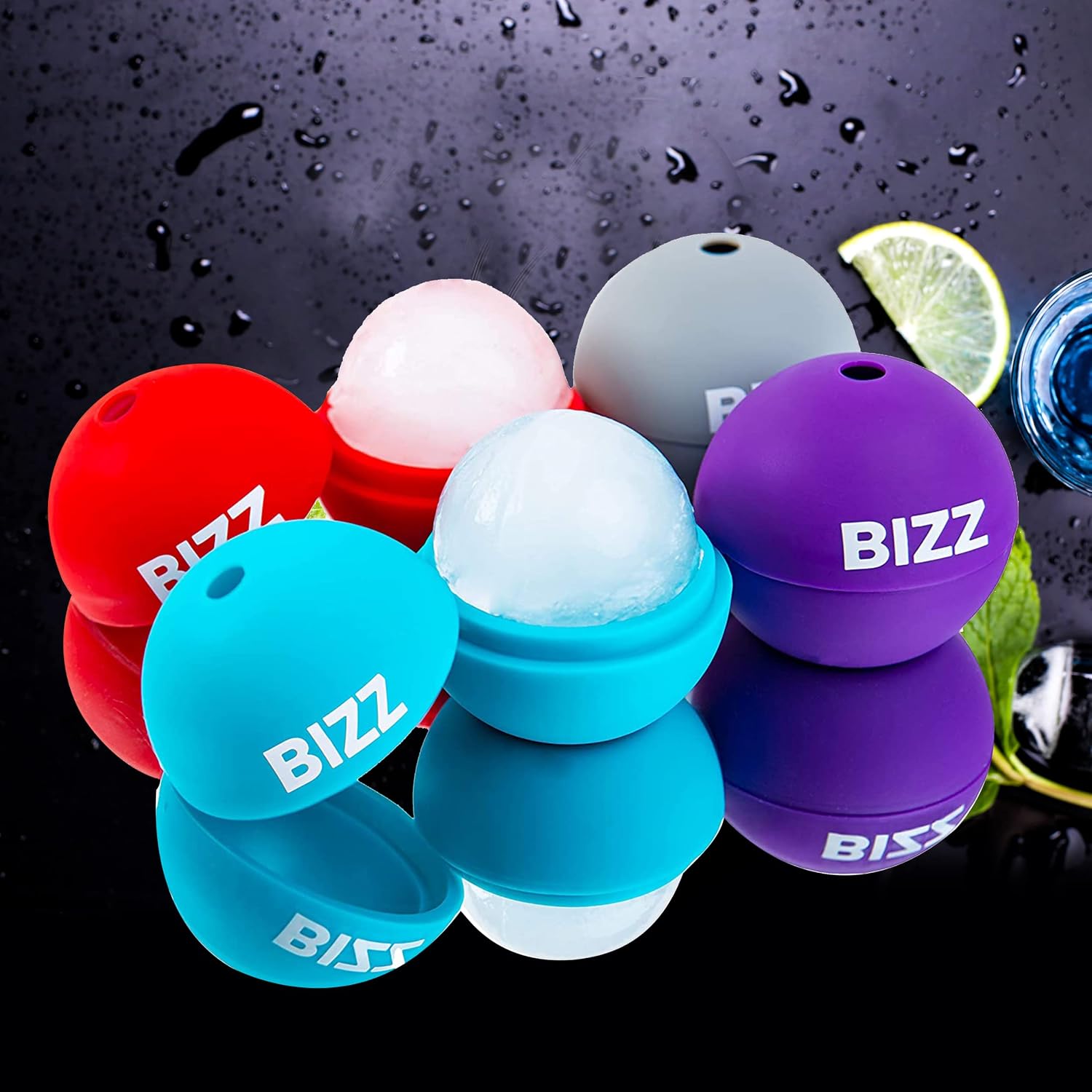Bizz Ice Sphere Molds (4-Pack) Smooth, Round Balls for Whiskey, Scotch, Cocktails and Non-Alcoholic Beverages, Fun, Reusable, Ecofriendly and Freezer Safe