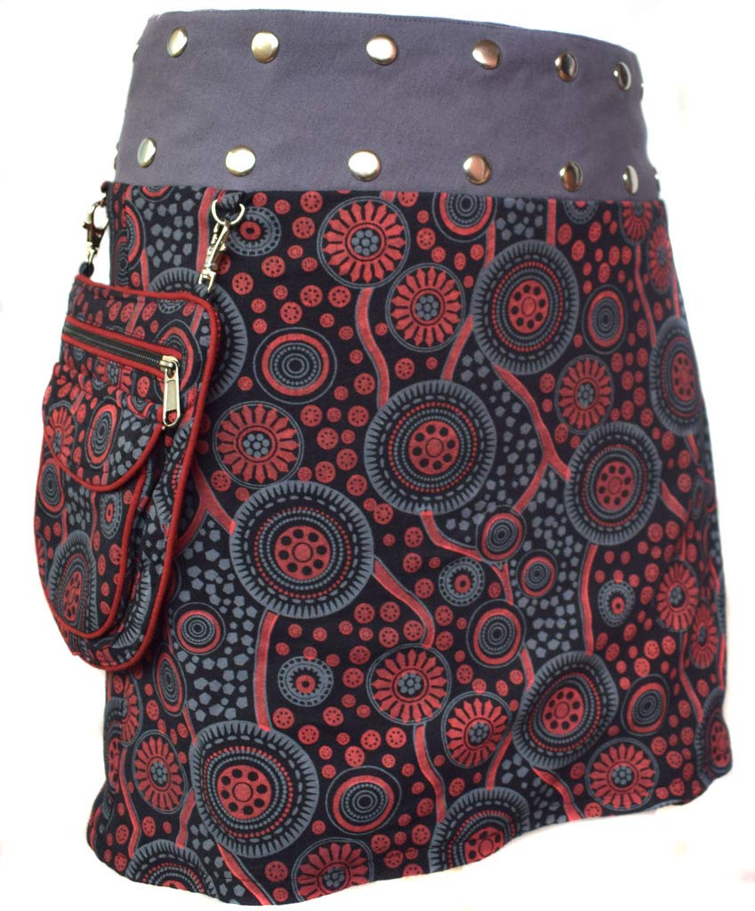 LITTLE KATHMANDU Jupe en Coton Courte Réversible avec Boutons-pression et Poche Amovible Motif Floral pour Femme