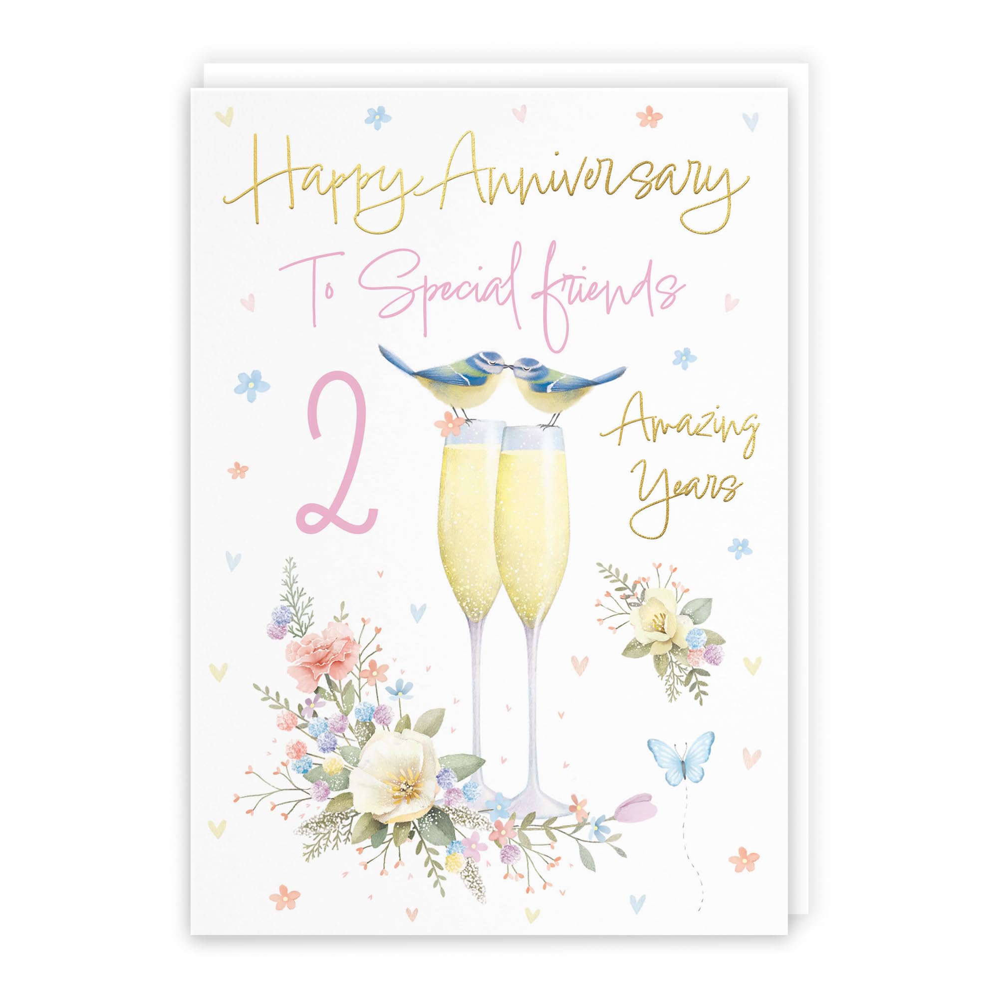 Hunts England - Special Friends 2nd Anniversary Card - A5 Size - Champagne Flutes - Gold Foil - 2nd Anniversary Card For Special Friends - Two Years - Milo's Gallery โ image 1