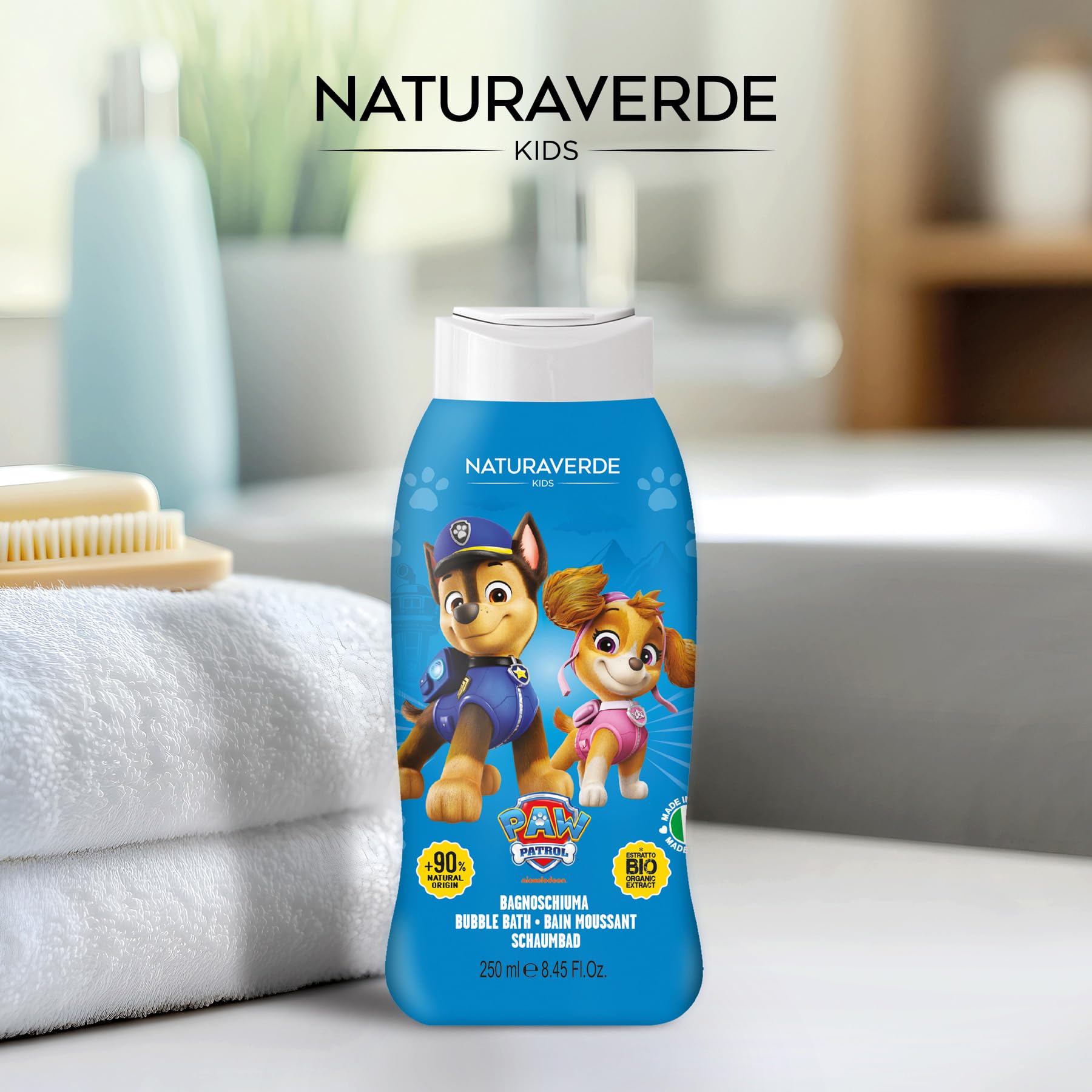 Naturaverde | Kids - Paw Patrol - Bagnoschiuma Double Bath, per Bambini, Prodotti per Igiene Bambini, con Estratto di Avena BIO, 250ml