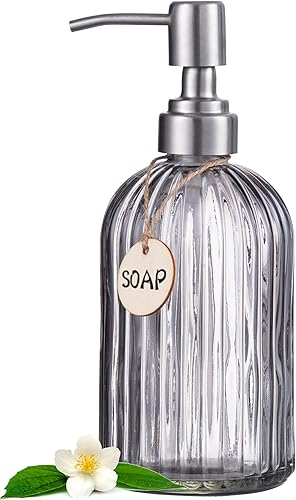 Miniatura 13 de HBlife Paquete de 3 dispensadores de jabón de 16 onzas con bomba de acero inoxidable 304, dispensador de jabón de baño de cocina con diseño de