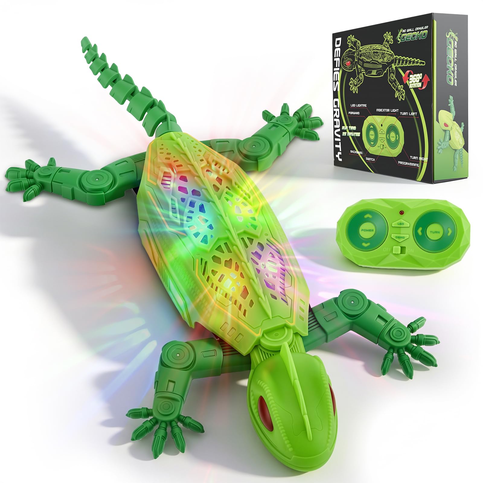 Gecko Wandflitzer, Wandflitzer Gecko Spielzeug, 360° Rotation Ferngesteuerter Eidechse Wand Klettern mit Leuchtenden Led-Augen, Geburtstags Kinder Ab 3 Jahren