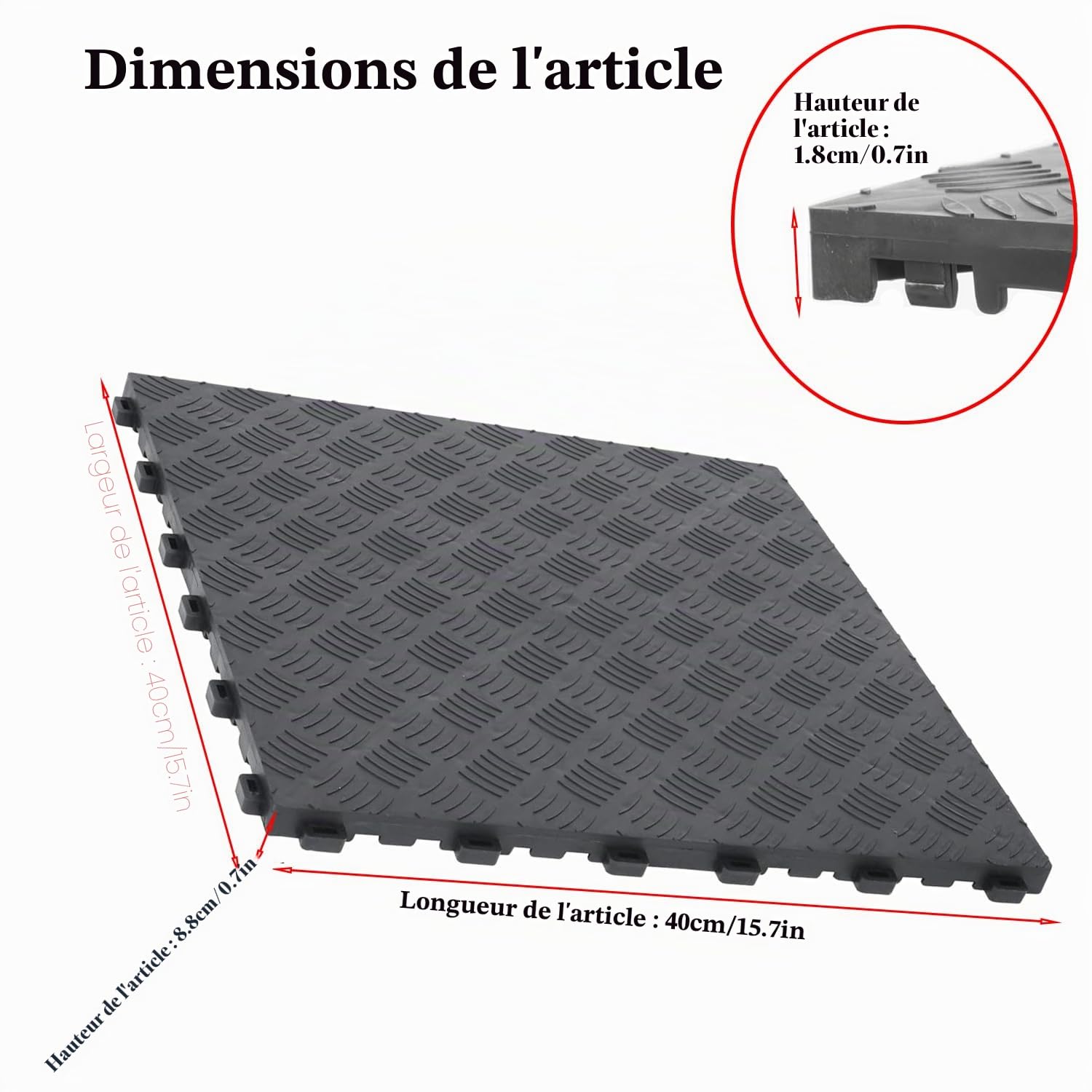 Lot de 20 dalles de sol de garage en PVC à emboîter, 40 x 40 cm, antidérapantes et résistantes, faciles à poser, design plaques de diamant, noires