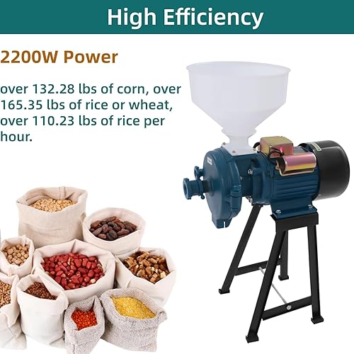 Miniatura 3 de Molinillo de maíz eléctrico molino de granos, 110 V 3000 W, máquina de grano comercial de harina de trigo, alimentación con embudo (seco)
