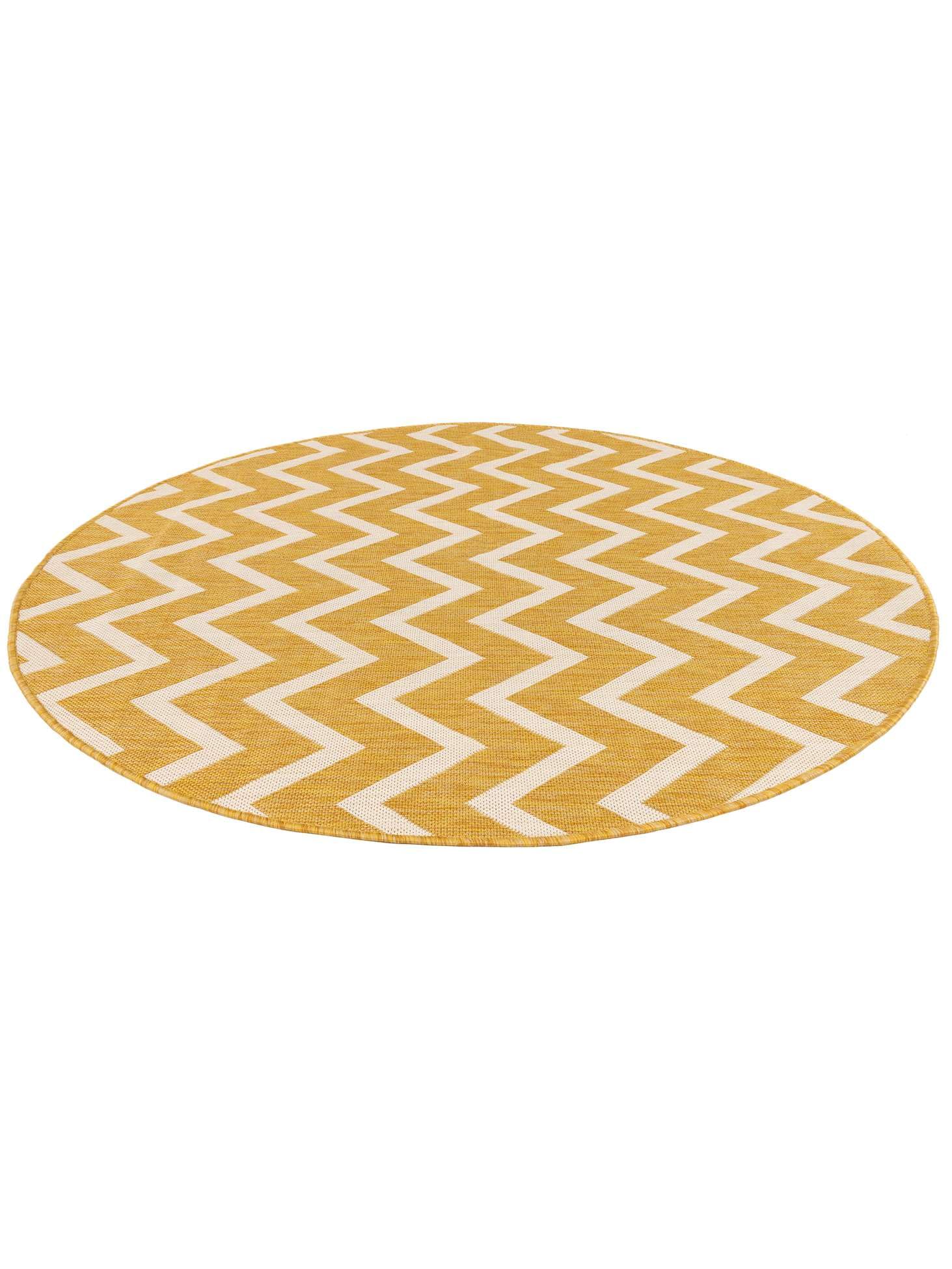 RugVista Capri Alfombra Interior y Exterior, Redondo, Ø 150 cm, Amarillo | Modernas, Pelo corto, Lavado a mano, Oeko-Tex 100, Resistente a los rayos UV, Cocina, Pasillo, Patio
