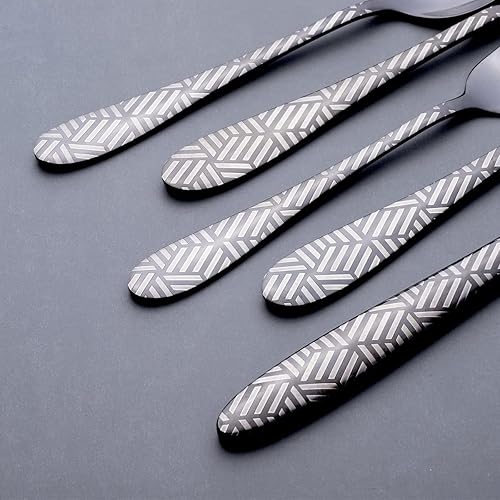 Miniatura 3 de Juego de cubiertos negro mate, juego de cubiertos forjados de 20 piezas de acero inoxidable para 4, vajilla de pulido de espejo, tenedores de cocina