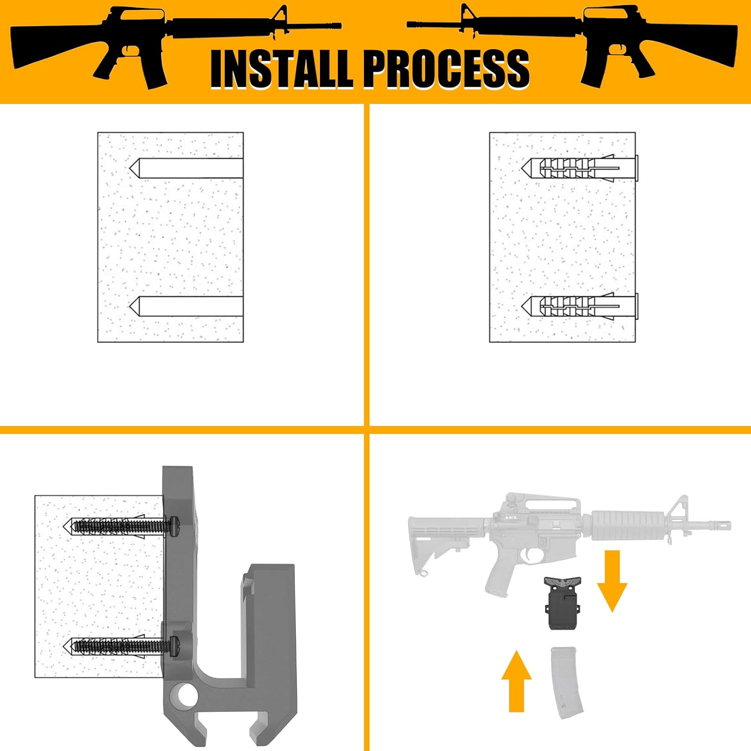 AR15 Wall Mount, Gun Rack with Absolutely Strong and Solid PA Material& Frosting Treatment Display Storage Organization System Unique Low Profile Design Withstand 300Lbs of Tension : Sports & Outdoors