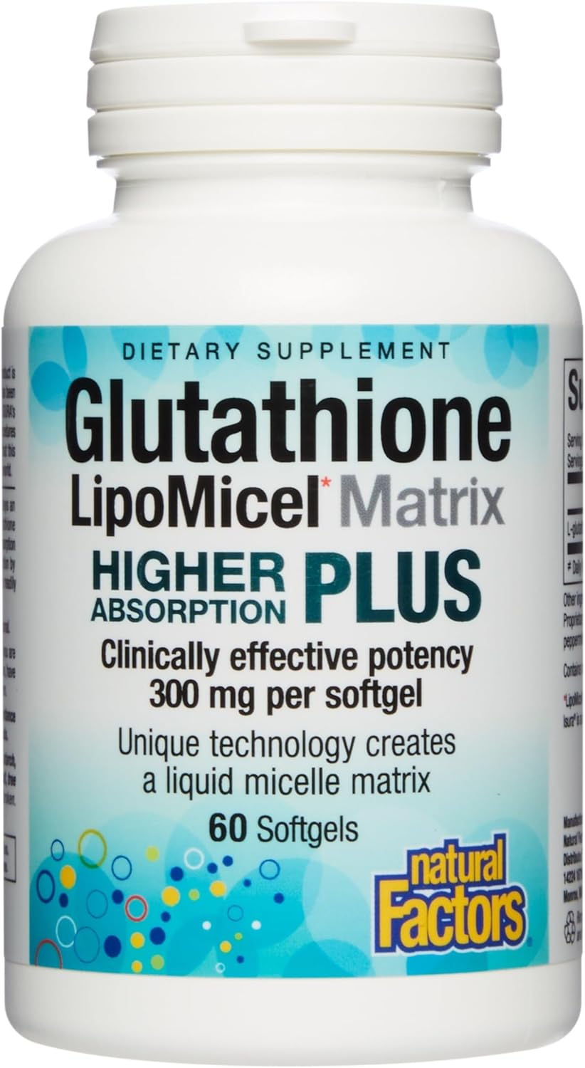 Natural Factors Glutathione LipoMicel Matrix 300 mg - Antioxidant Supplement for Healthy Aging & Immune Support - Non-GMO, Gluten-Free & Dairy-Free - 60 Softgels (30 Servings)