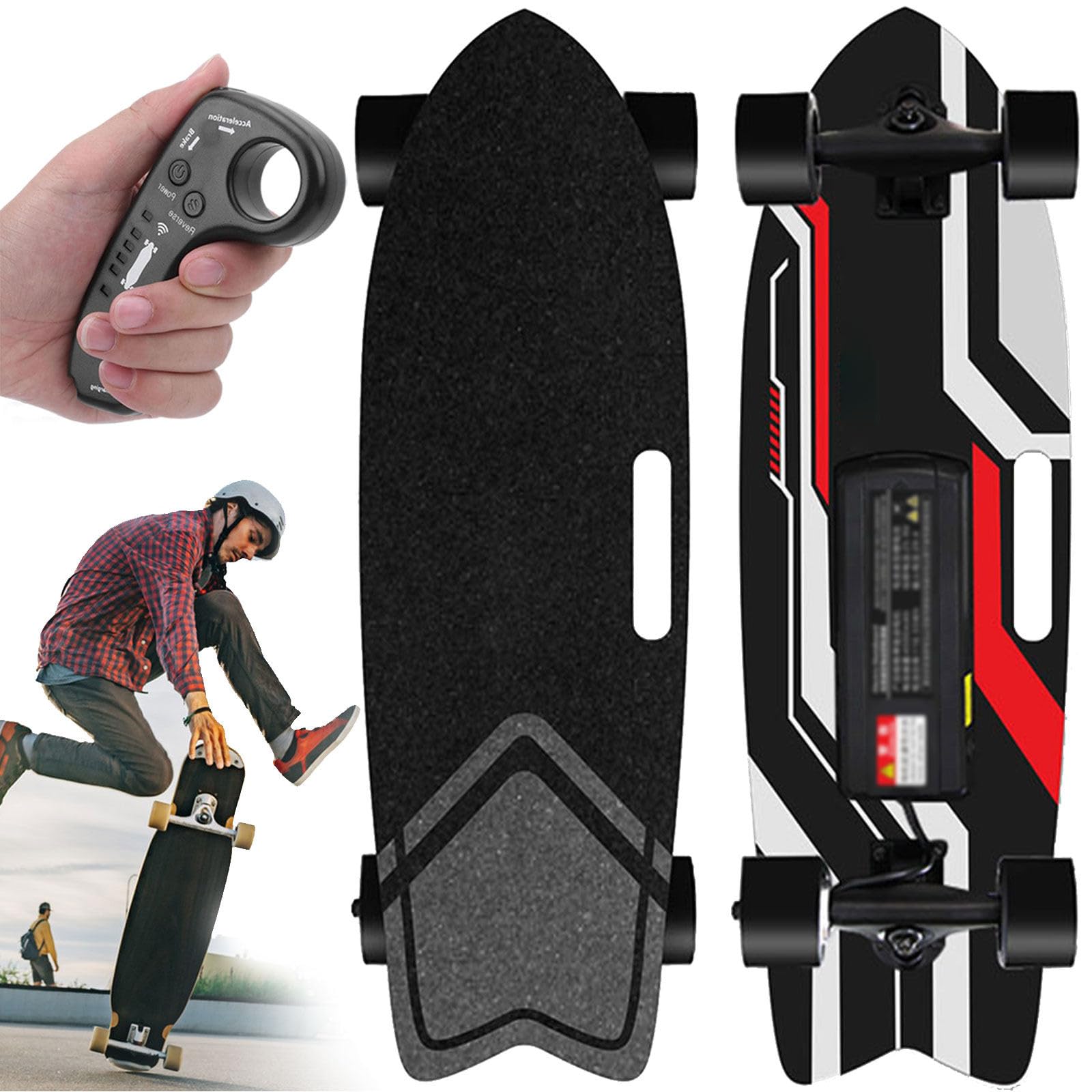 Skateboard électrique, Longboard,Skateboard électrique avec télécommande Commandes adaptées aux débutants, avec Moteur hub Simple/Dual, Vitesse maximale de 22-40 km/h Single-Drive-15km