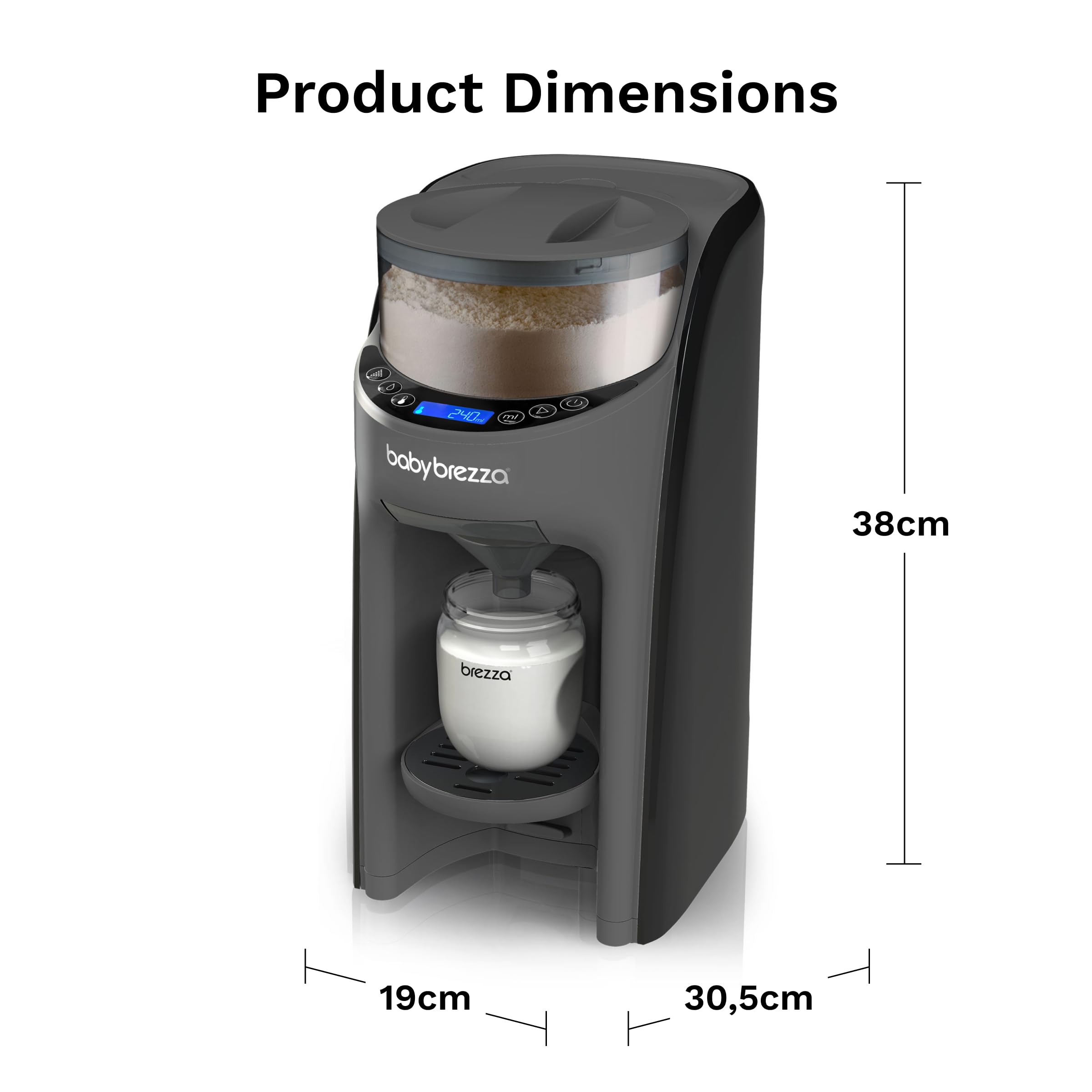 Baby Brezza Formula Pro Advanced automatischer Flaschenzubereiter | Mischt Milchpulver & Wasser perfekt – Mit 2 Milchpulvertrichtern (1 im Gerät, 1 extra) – 3 Temperaturen – BPA-frei - Charcoal