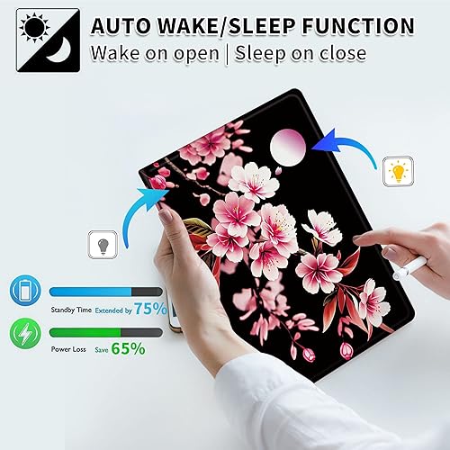 Miniatura 4 de RYUITHDJP Funda para Samsung Galaxy Tab S9 Ultra 2023 de 14.6 pulgadas con soporte giratorio de 360 grados, diseño de flor de cerezo para Samsung